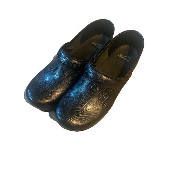 DANSKO Professional Silver/Black Floral Leather Clogs Size EU 42 US 9 - Picture 1 of 11